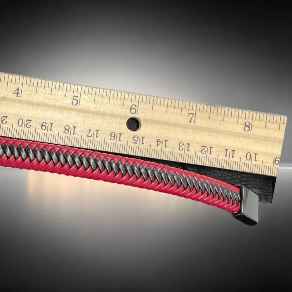 Men’s Braided Leather Bracelet l Magnetic Closure l Red/Black & Black l New